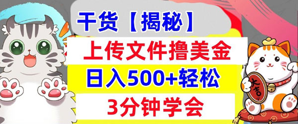 懒人捡钱新项目：上传文件撸美金，日入500，3分钟学会，真正被动收入