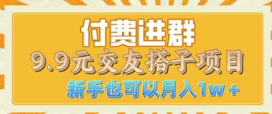 付费进群9.9交友搭子项目，熟练可矩阵操作，月收益过万