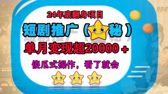 24年底短剧推广新玩法（揭秘），傻瓜式操作，30天变现2w＋